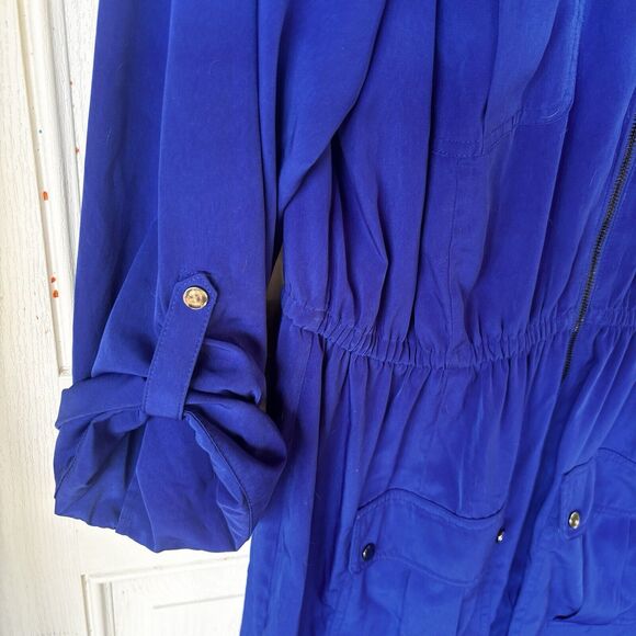 ALFANI Dress Sz 14 Royal Blue Longsleeve Zipper Pockets Casual Party Collared - Picture 3 of 7